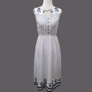 Lucky Brand White and Navy Floral Midi Dress